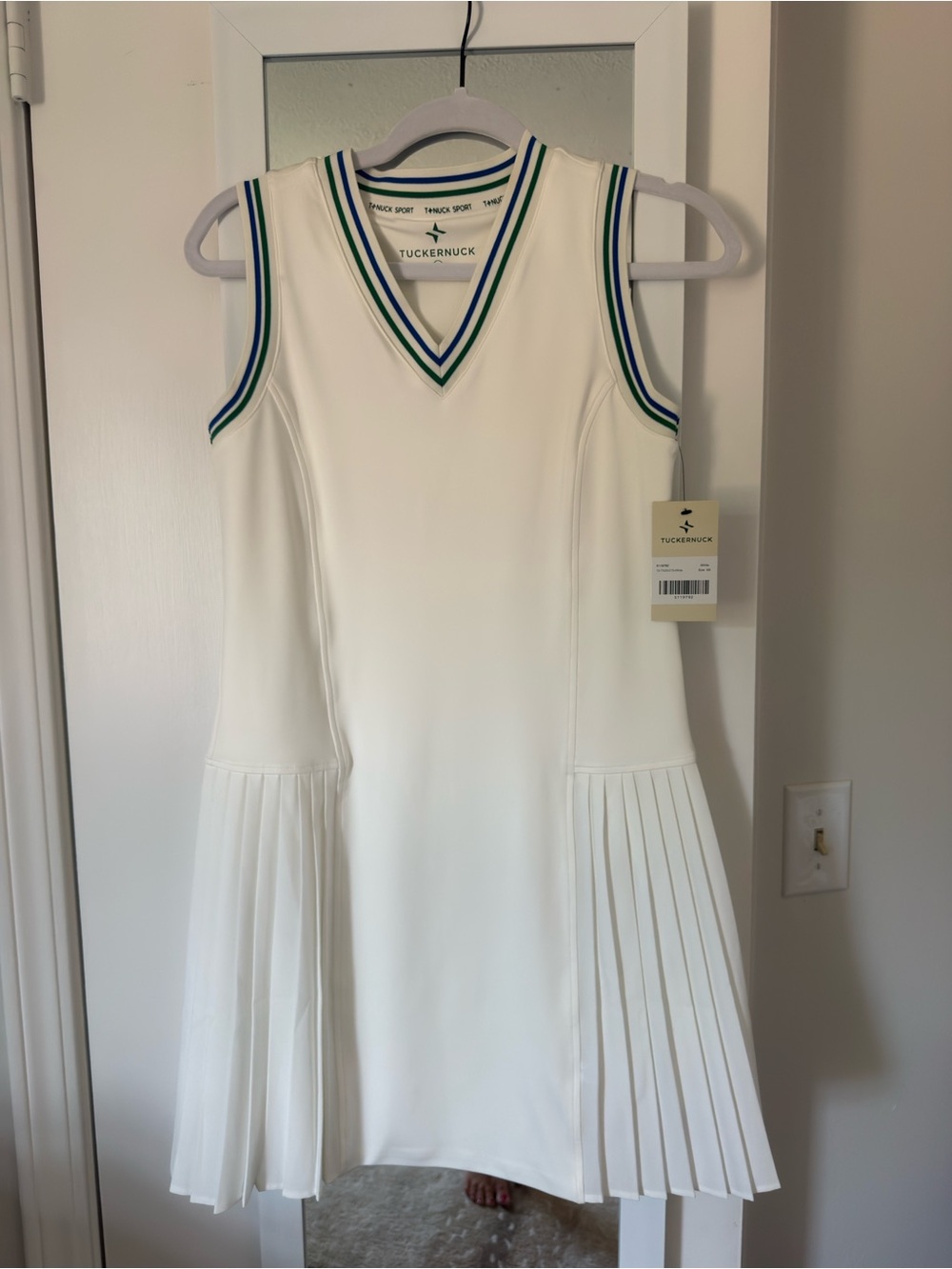 Tuckernuck White Sleeveless Tennis Dress with Green & Blue Trim